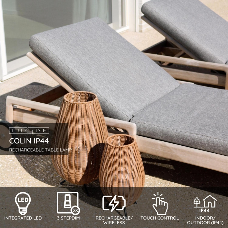 Lucide COLIN IP44 - Nabíjacia stolová lampa Vonkajšia - Batéria - LED Rozm. - 1x3W 3000K - IP44 - 3 StepDim - Natural